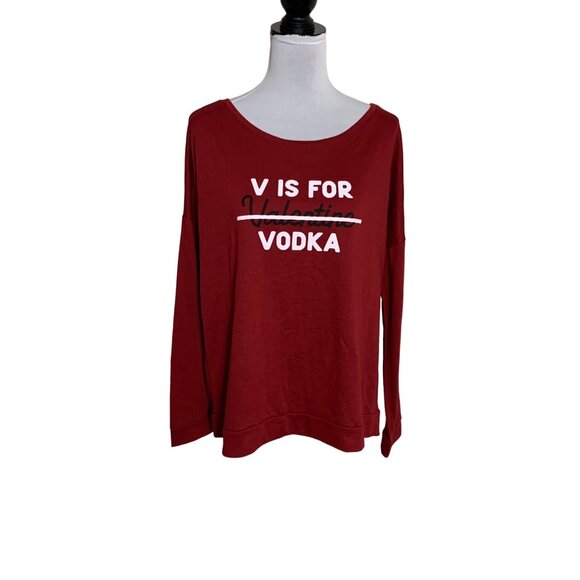 V is for Vodka Shirt Sz XXL Single Lady Valentines Day Long Sleeve Maroon Funny - Picture 11 of 12